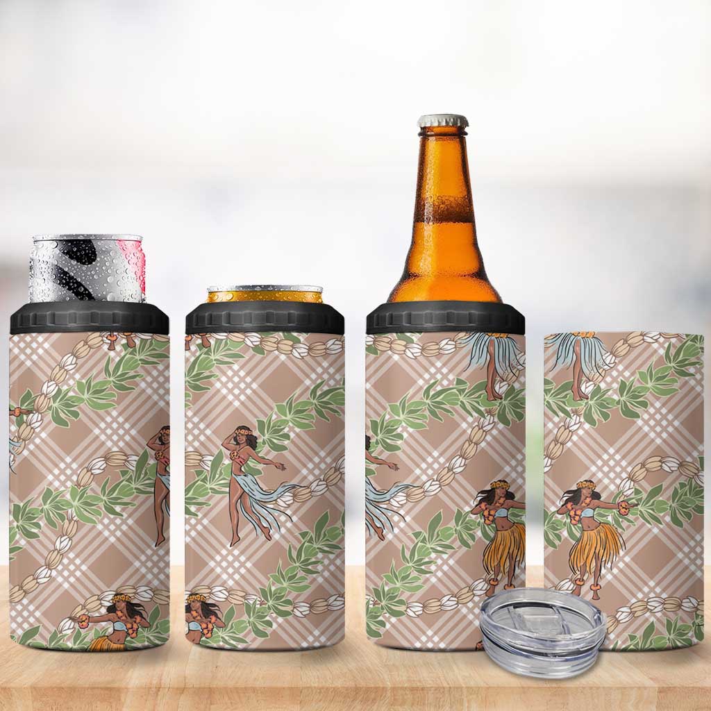 Beige Palaka Hula Girls Seamless Hawaii Aloha 4 in 1 Can Cooler Tumbler - Polynesian Pride