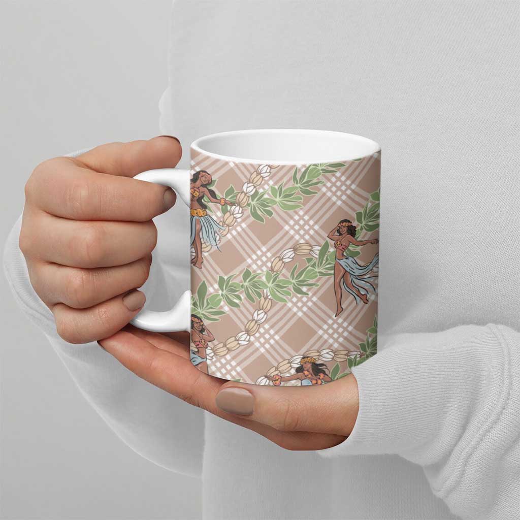 Beige Palaka Hula Girls Seamless Hawaii Aloha Ceramic Mug - Polynesian Pride