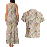 Beige Palaka Hula Girls Seamless Hawaii Aloha Couples Matching Tank Maxi Dress and Hawaiian Shirt - Polynesian Pride