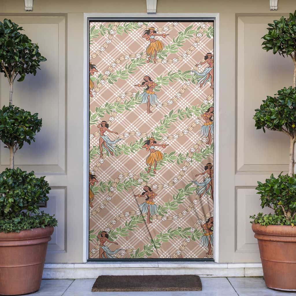 Beige Palaka Hula Girls Seamless Hawaii Aloha Door Cover LT7 Beige - Polynesian Pride