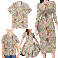 Beige Palaka Hula Girls Seamless Hawaii Aloha Family Matching Long Sleeve Bodycon Dress and Hawaiian Shirt - Polynesian Pride