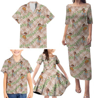 Beige Palaka Hula Girls Seamless Hawaii Aloha Family Matching Puletasi and Hawaiian Shirt - Polynesian Pride