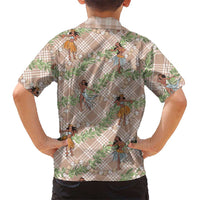 Beige Palaka Hula Girls Seamless Hawaii Aloha Family Matching Summer Maxi Dress and Hawaiian Shirt - Polynesian Pride