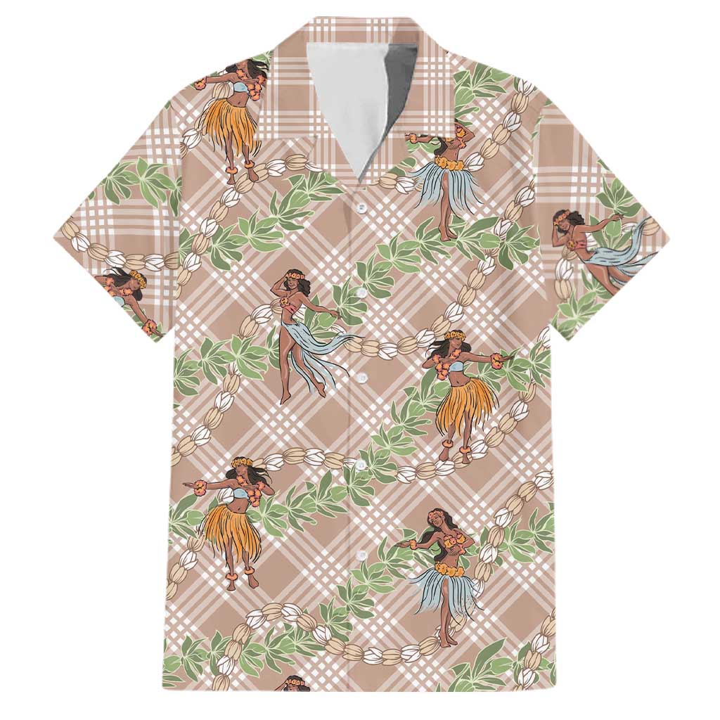 Beige Palaka Hula Girls Seamless Hawaii Aloha Family Matching Summer Maxi Dress and Hawaiian Shirt - Polynesian Pride