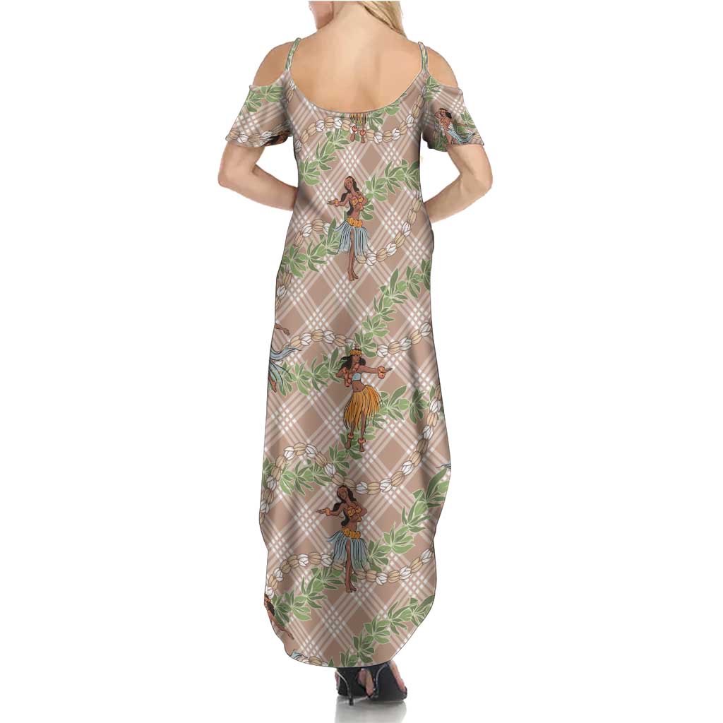 Beige Palaka Hula Girls Seamless Hawaii Aloha Family Matching Summer Maxi Dress and Hawaiian Shirt - Polynesian Pride