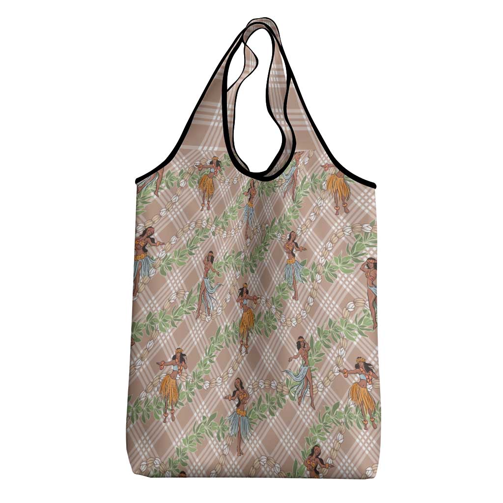 Beige Palaka Hula Girls Seamless Hawaii Aloha Grocery Bag LT7 - Polynesian Pride