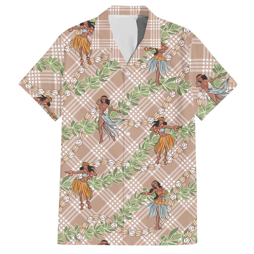 Beige Palaka Hula Girls Seamless Hawaii Aloha Hawaiian Shirt - Polynesian Pride