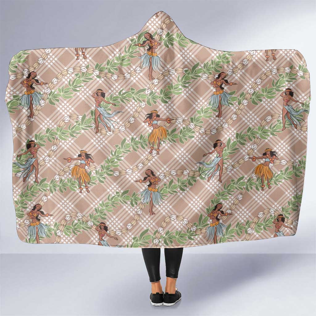 Beige Palaka Hula Girls Seamless Hawaii Aloha Hooded Blanket LT7 One Size Beige - Polynesian Pride