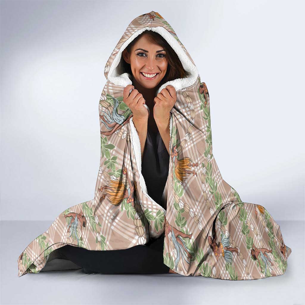Beige Palaka Hula Girls Seamless Hawaii Aloha Hooded Blanket LT7 - Polynesian Pride