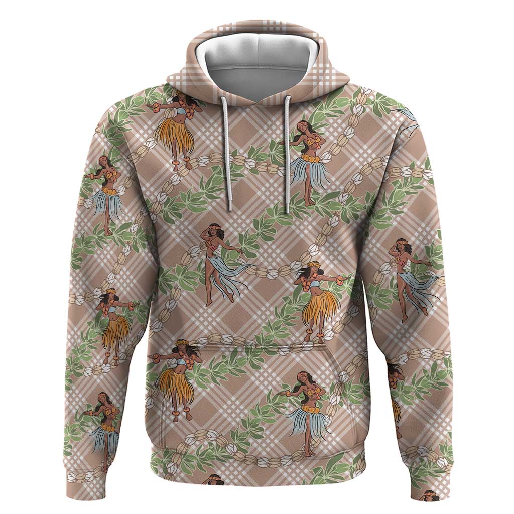 Beige Palaka Hula Girls Seamless Hawaii Aloha Hoodie - Polynesian Pride