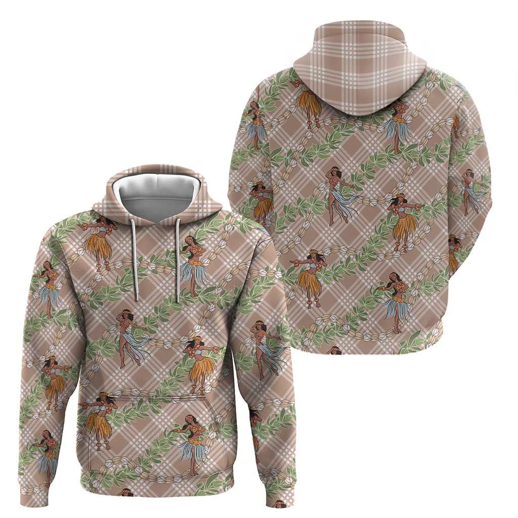 Beige Palaka Hula Girls Seamless Hawaii Aloha Hoodie - Polynesian Pride