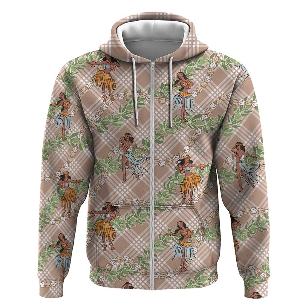 Beige Palaka Hula Girls Seamless Hawaii Aloha Hoodie - Polynesian Pride