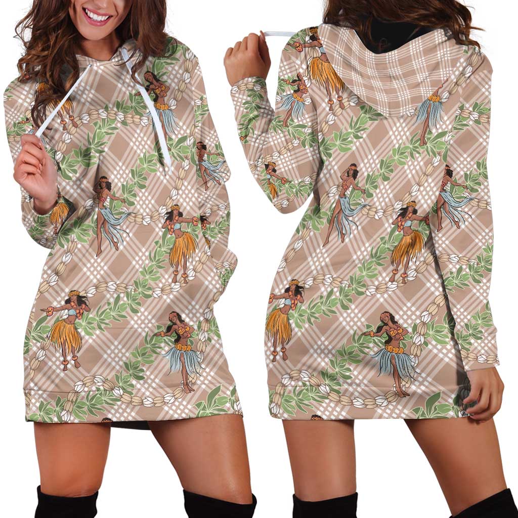 Beige Palaka Hula Girls Seamless Hawaii Aloha Hoodie Dress LT7 - Polynesian Pride