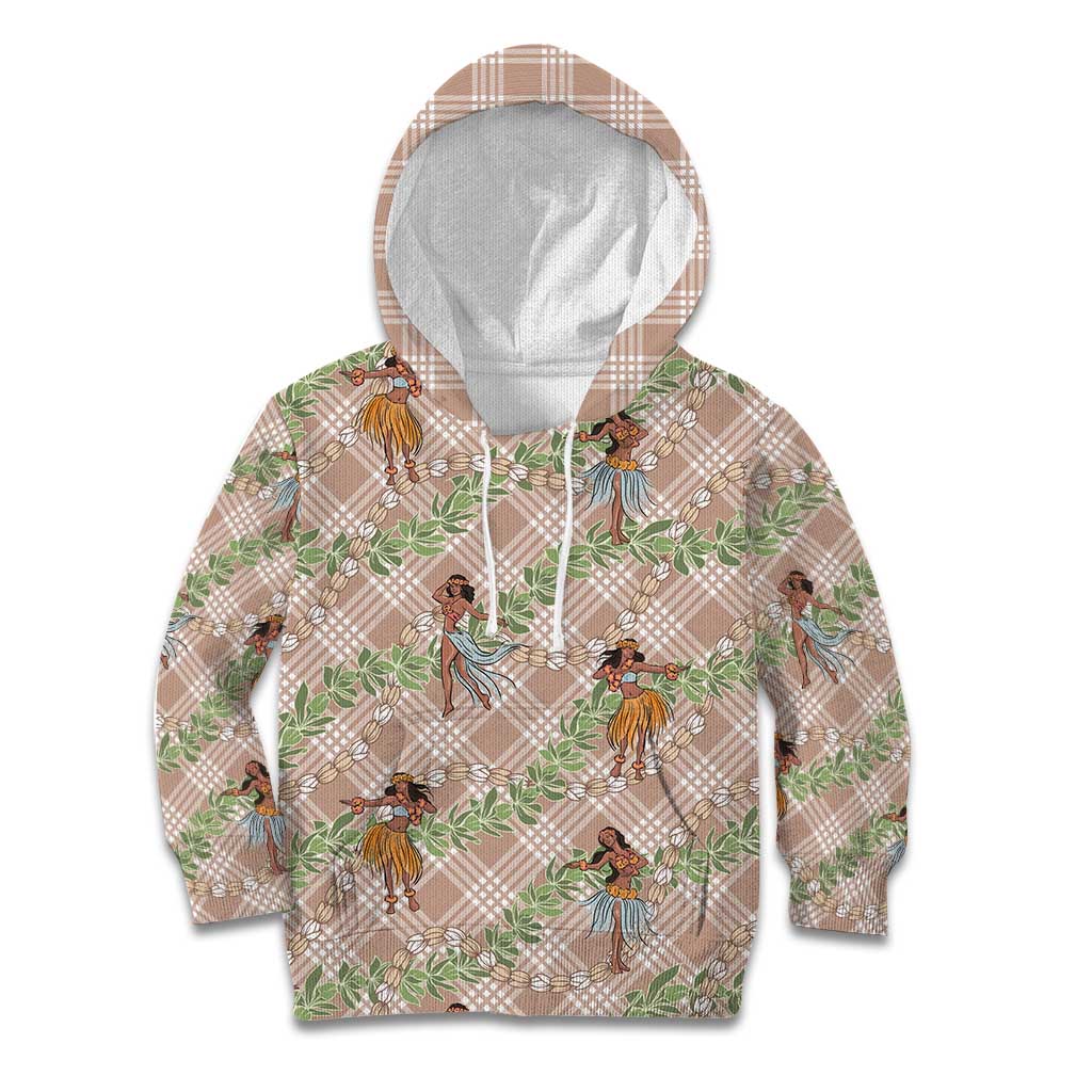 Beige Palaka Hula Girls Seamless Hawaii Aloha Kid Hoodie - Polynesian Pride