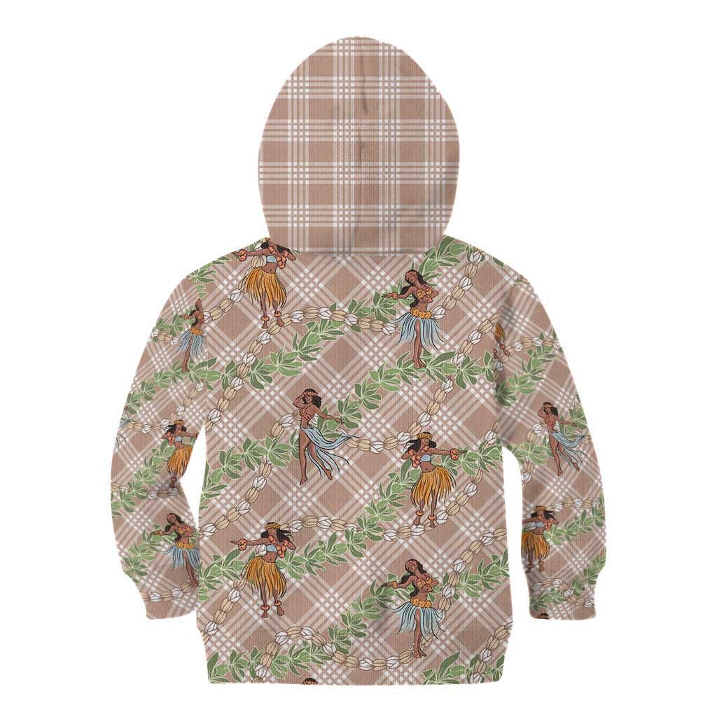 Beige Palaka Hula Girls Seamless Hawaii Aloha Kid Hoodie - Polynesian Pride