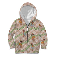 Beige Palaka Hula Girls Seamless Hawaii Aloha Kid Hoodie - Polynesian Pride