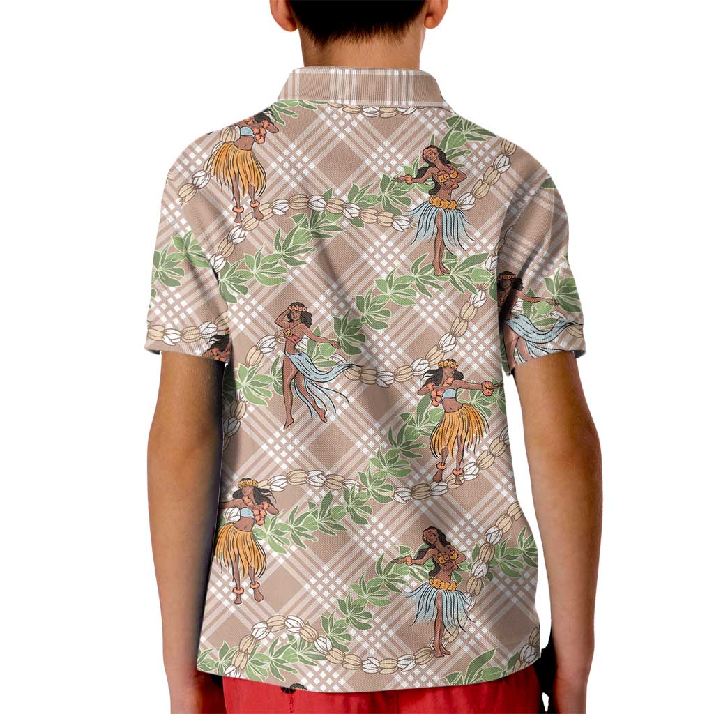 Beige Palaka Hula Girls Seamless Hawaii Aloha Kid Polo Shirt - Polynesian Pride
