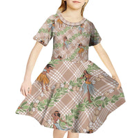Beige Palaka Hula Girls Seamless Hawaii Aloha Kid Short Sleeve Dress - Polynesian Pride