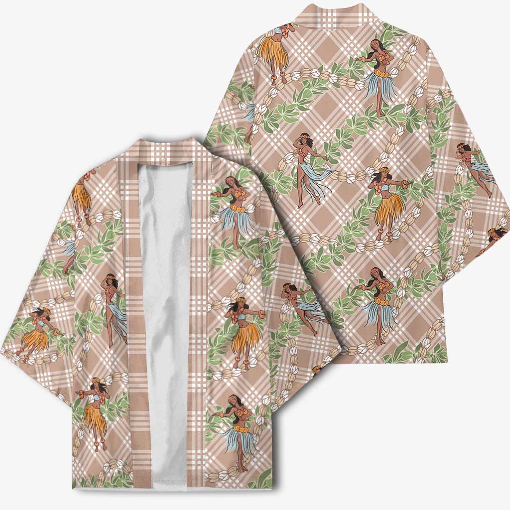 Beige Palaka Hula Girls Seamless Hawaii Aloha Kimono - Polynesian Pride