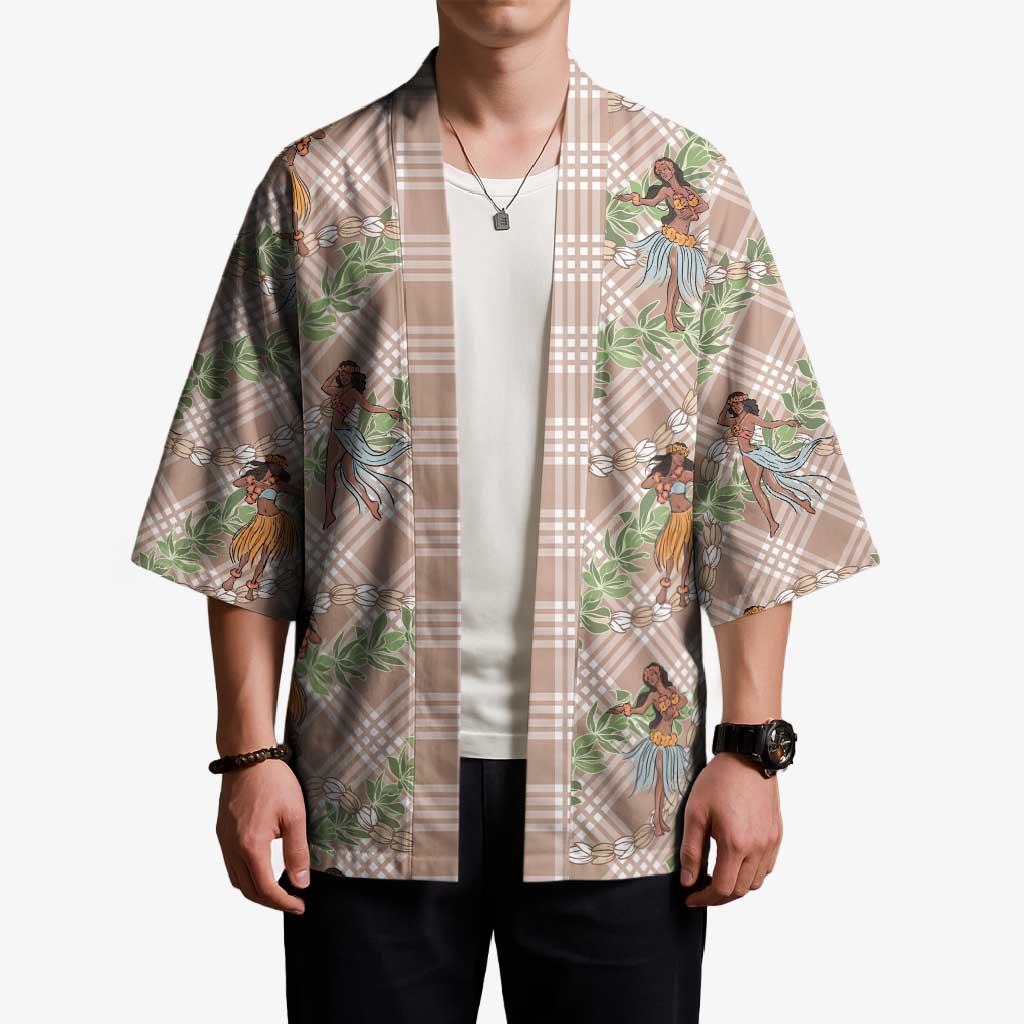 Beige Palaka Hula Girls Seamless Hawaii Aloha Kimono - Polynesian Pride