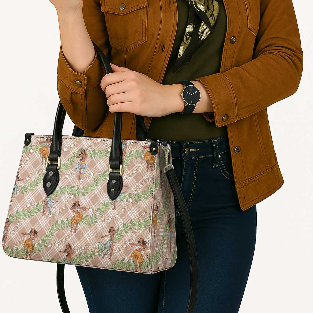 Beige Palaka Hula Girls Seamless Hawaii Aloha Leather Bag - Polynesian Pride