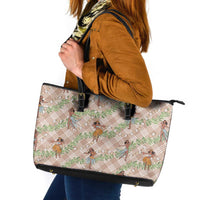 Beige Palaka Hula Girls Seamless Hawaii Aloha Leather Tote Bag LT7 Beige - Polynesian Pride