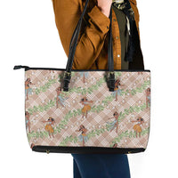 Beige Palaka Hula Girls Seamless Hawaii Aloha Leather Tote Bag LT7 - Polynesian Pride