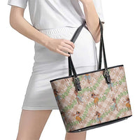 Beige Palaka Hula Girls Seamless Hawaii Aloha Leather Tote Bag LT7 - Polynesian Pride