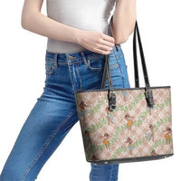 Beige Palaka Hula Girls Seamless Hawaii Aloha Leather Tote Bag LT7 - Polynesian Pride