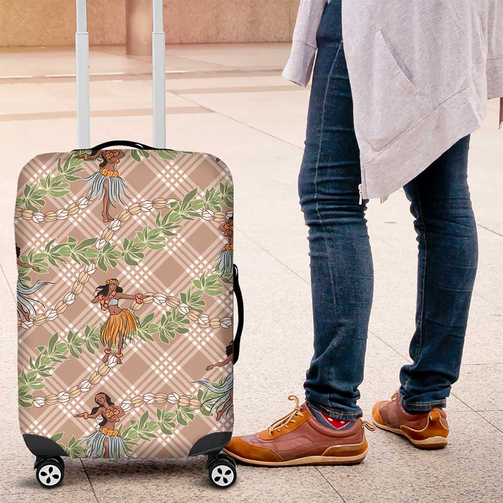 Beige Palaka Hula Girls Seamless Hawaii Aloha Luggage Cover - Polynesian Pride