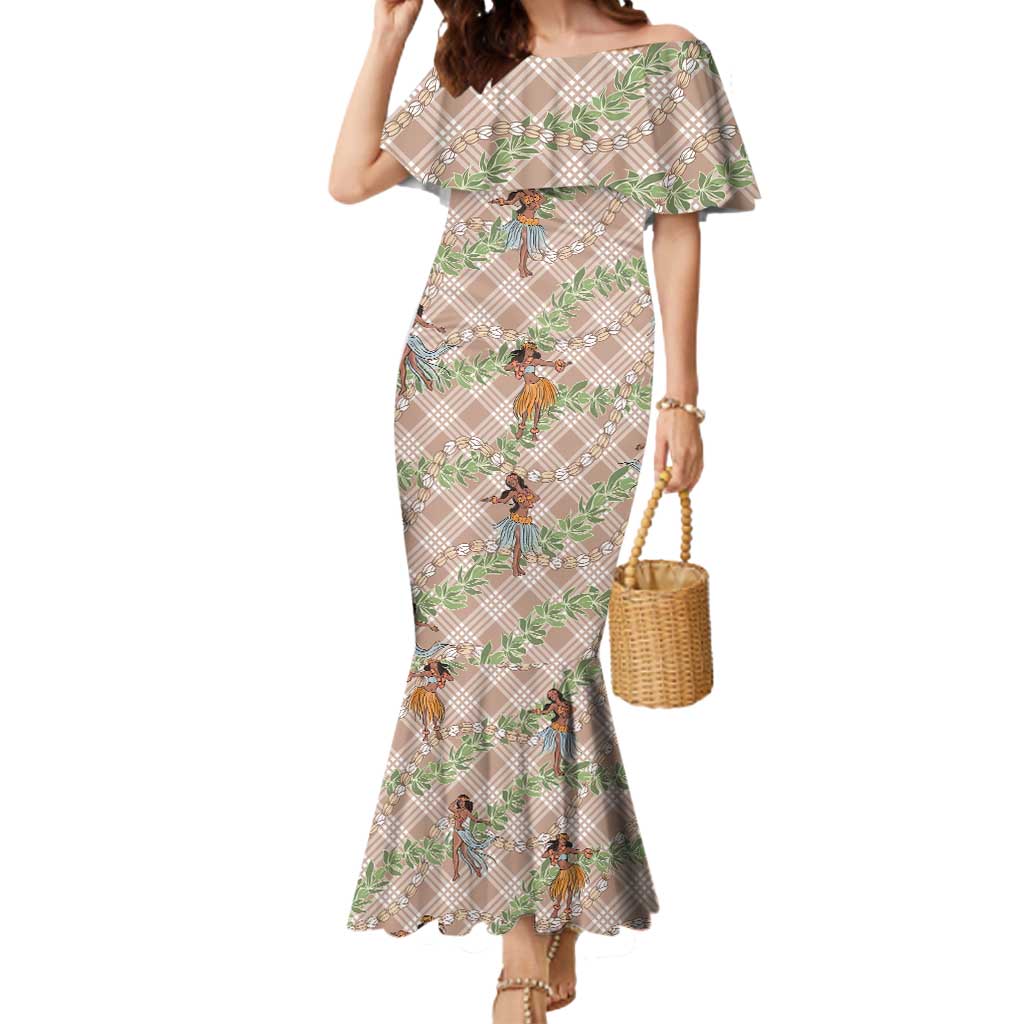 Beige Palaka Hula Girls Seamless Hawaii Aloha Mermaid Dress - Polynesian Pride