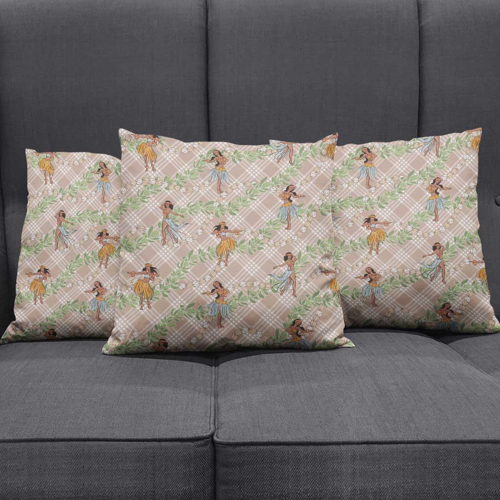 Beige Palaka Hula Girls Seamless Hawaii Aloha Pillow Cover LT7 - Polynesian Pride