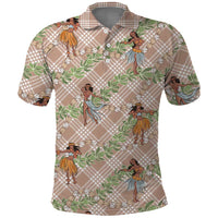 Beige Palaka Hula Girls Seamless Hawaii Aloha Polo Shirt LT7 Beige - Polynesian Pride