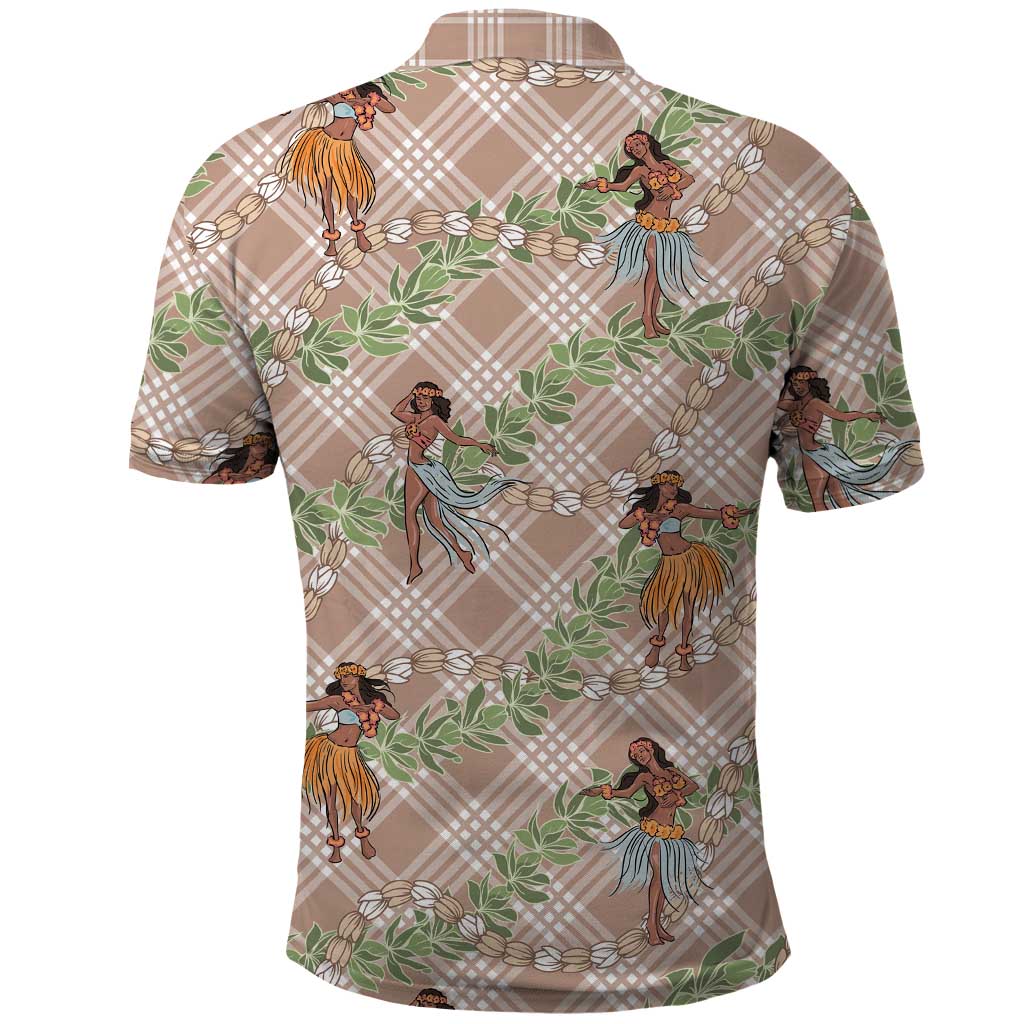 Beige Palaka Hula Girls Seamless Hawaii Aloha Polo Shirt LT7 - Polynesian Pride