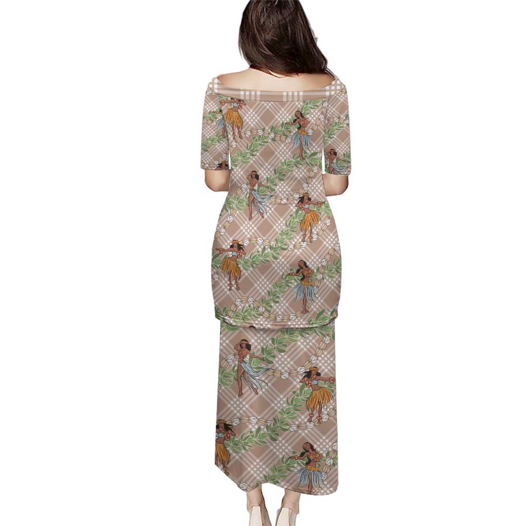 Beige Palaka Hula Girls Seamless Hawaii Aloha Puletasi - Polynesian Pride