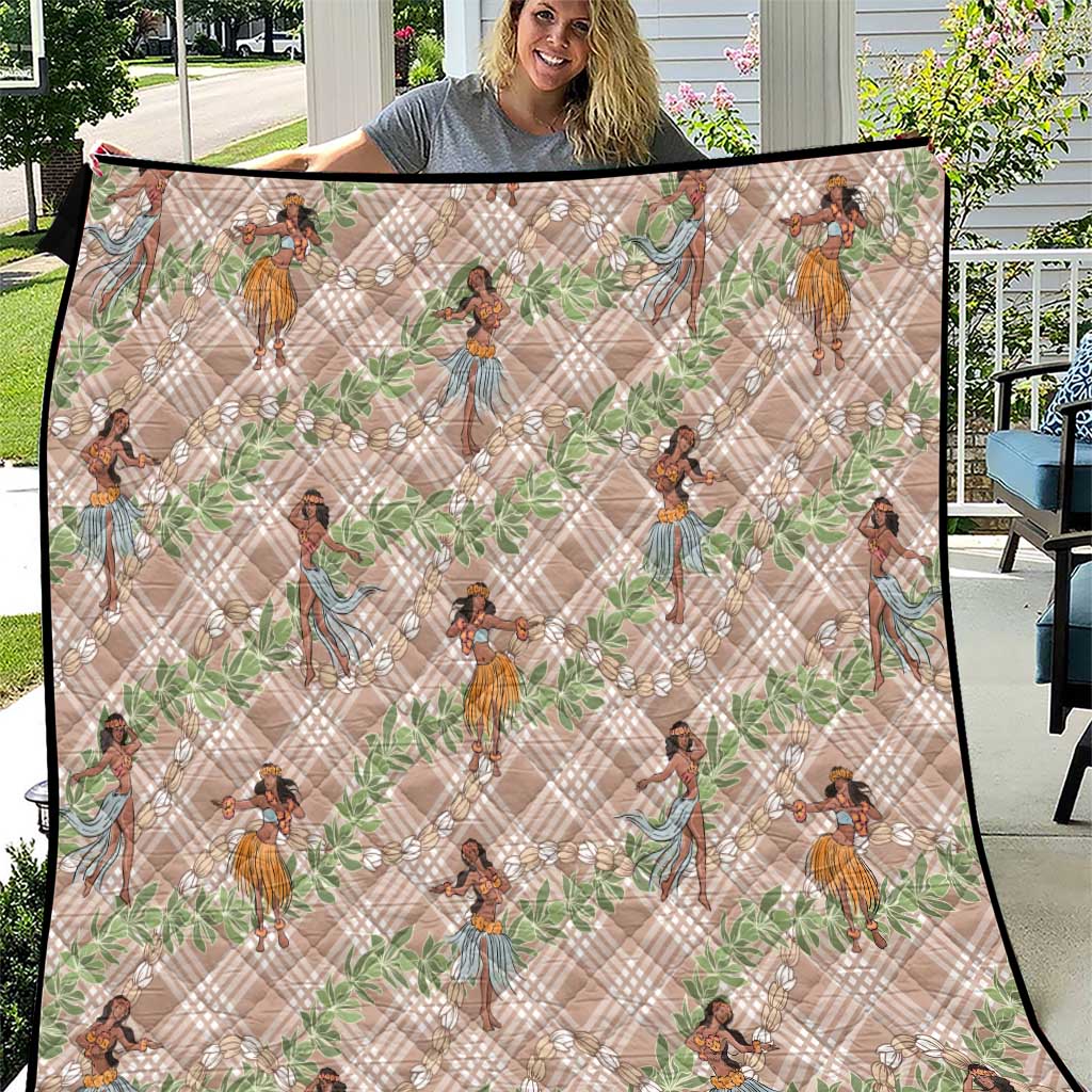 Beige Palaka Hula Girls Seamless Hawaii Aloha Quilt - Polynesian Pride