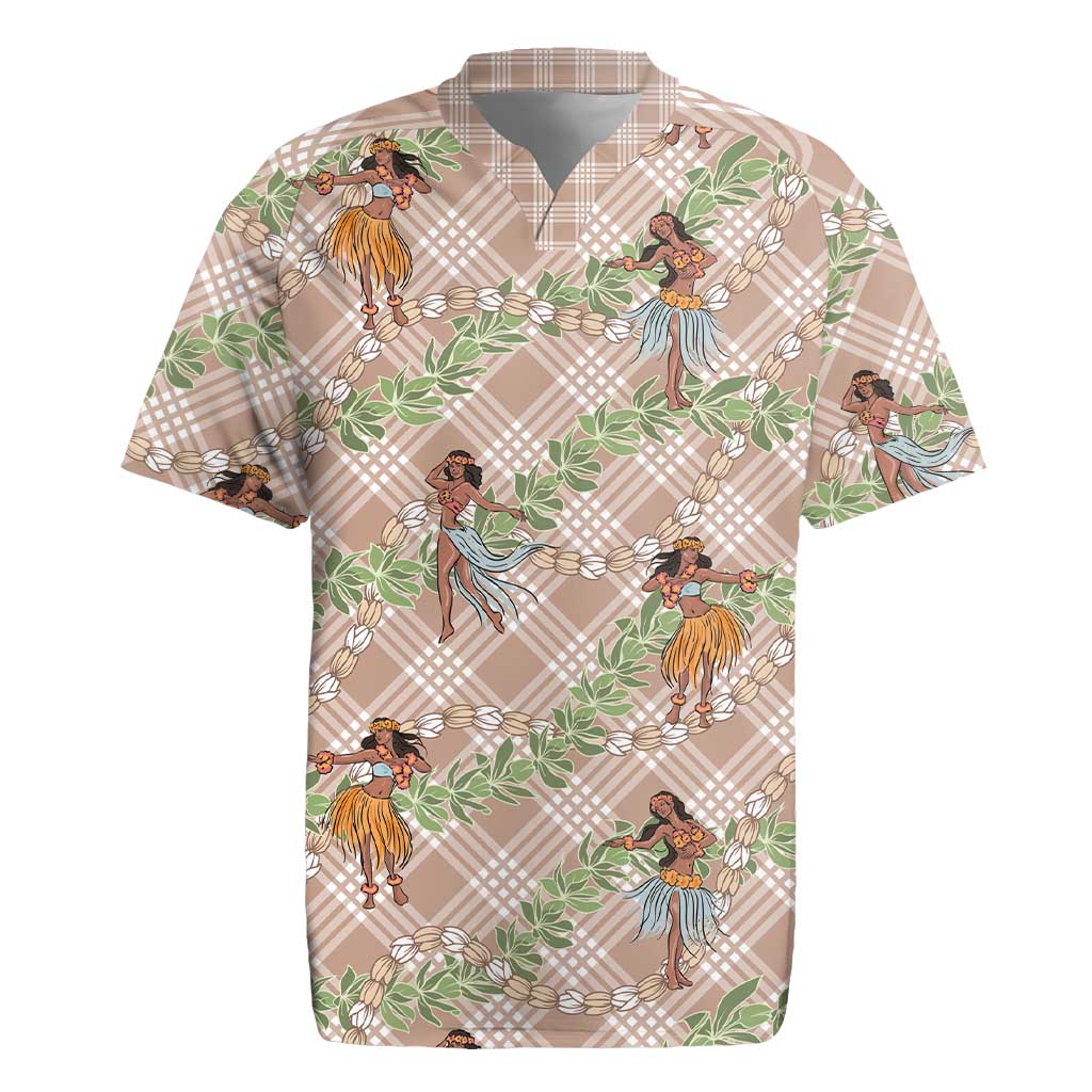 Beige Palaka Hula Girls Seamless Hawaii Aloha Rugby Jersey - Polynesian Pride