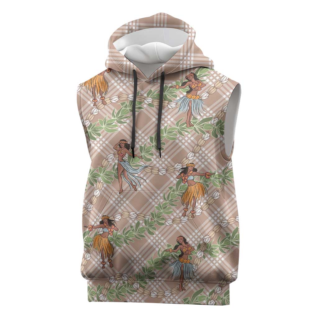 Beige Palaka Hula Girls Seamless Hawaii Aloha Sleeveless Hoodie LT7 Beige - Polynesian Pride