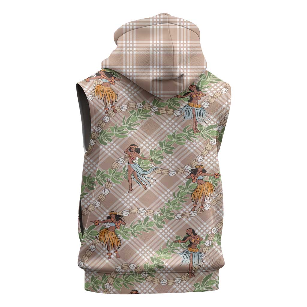 Beige Palaka Hula Girls Seamless Hawaii Aloha Sleeveless Hoodie LT7 - Polynesian Pride