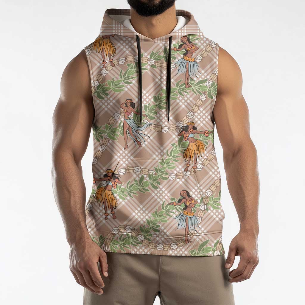 Beige Palaka Hula Girls Seamless Hawaii Aloha Sleeveless Hoodie LT7 - Polynesian Pride