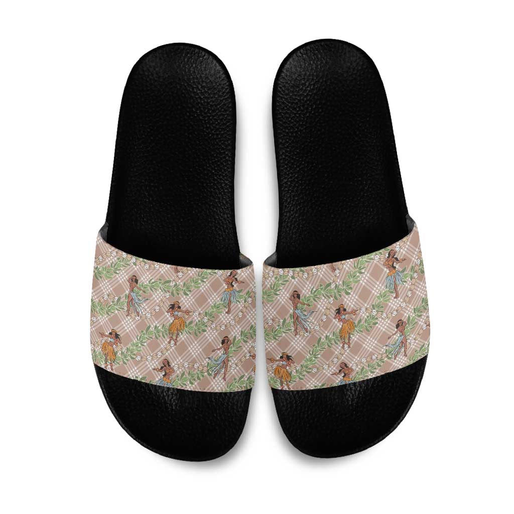 Beige Palaka Hula Girls Seamless Hawaii Aloha Slide Sandals LT7 Beige - Polynesian Pride