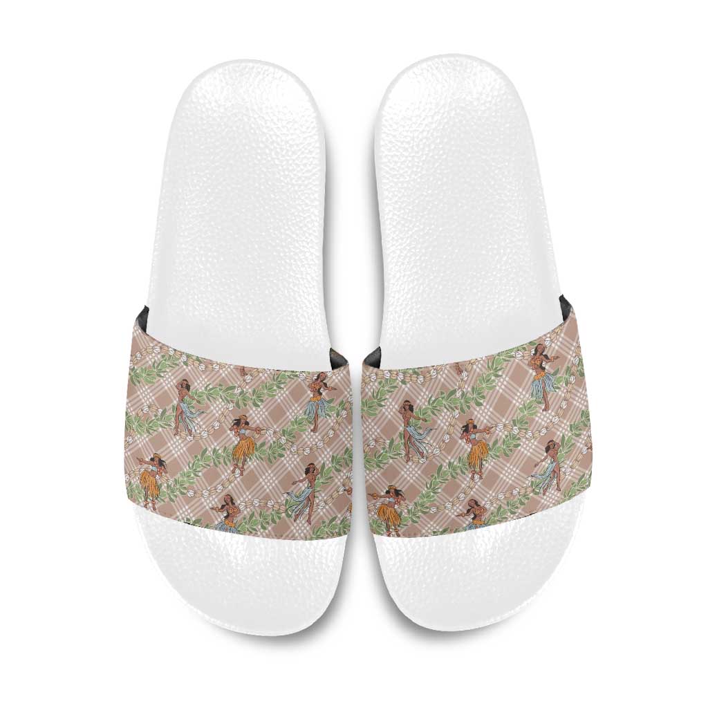 Beige Palaka Hula Girls Seamless Hawaii Aloha Slide Sandals LT7 Beige - Polynesian Pride