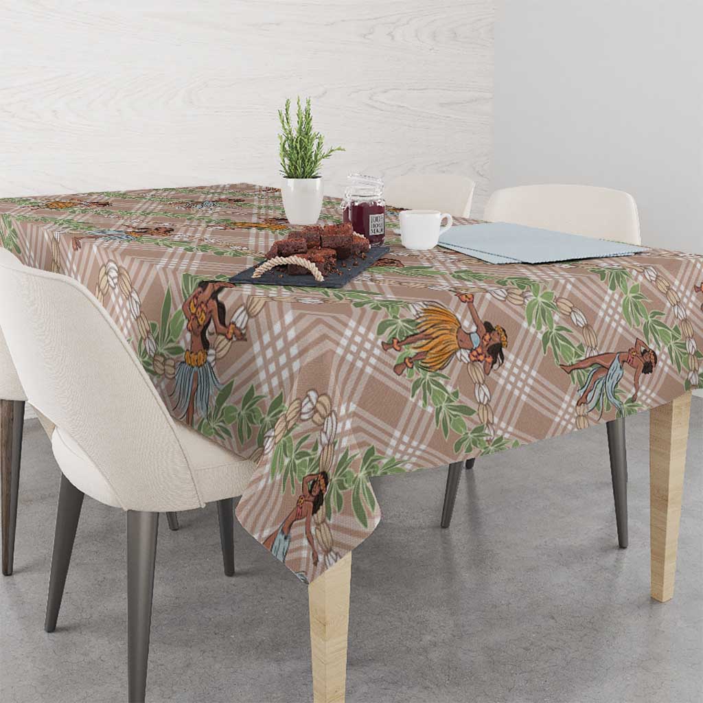 Beige Palaka Hula Girls Seamless Hawaii Aloha Tablecloth - Polynesian Pride