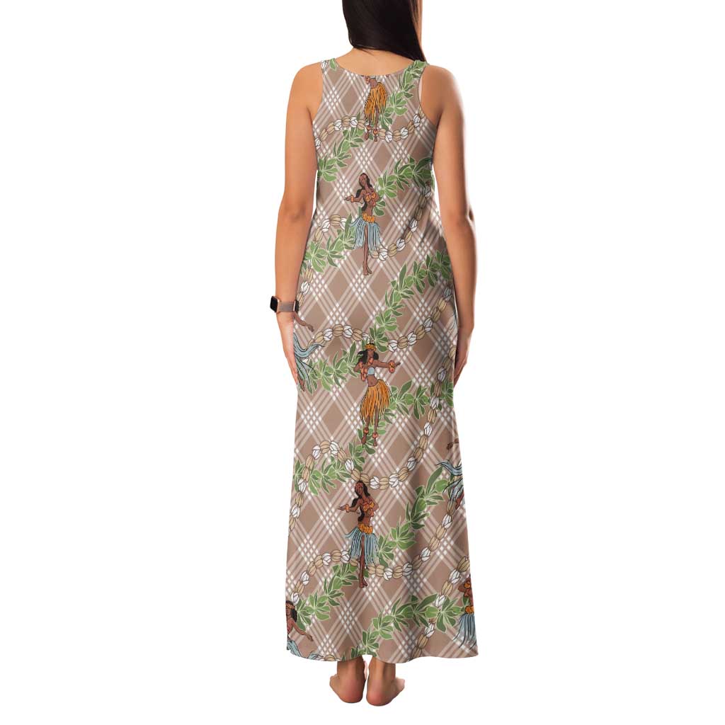 Beige Palaka Hula Girls Seamless Hawaii Aloha Tank Maxi Dress LT7 - Polynesian Pride