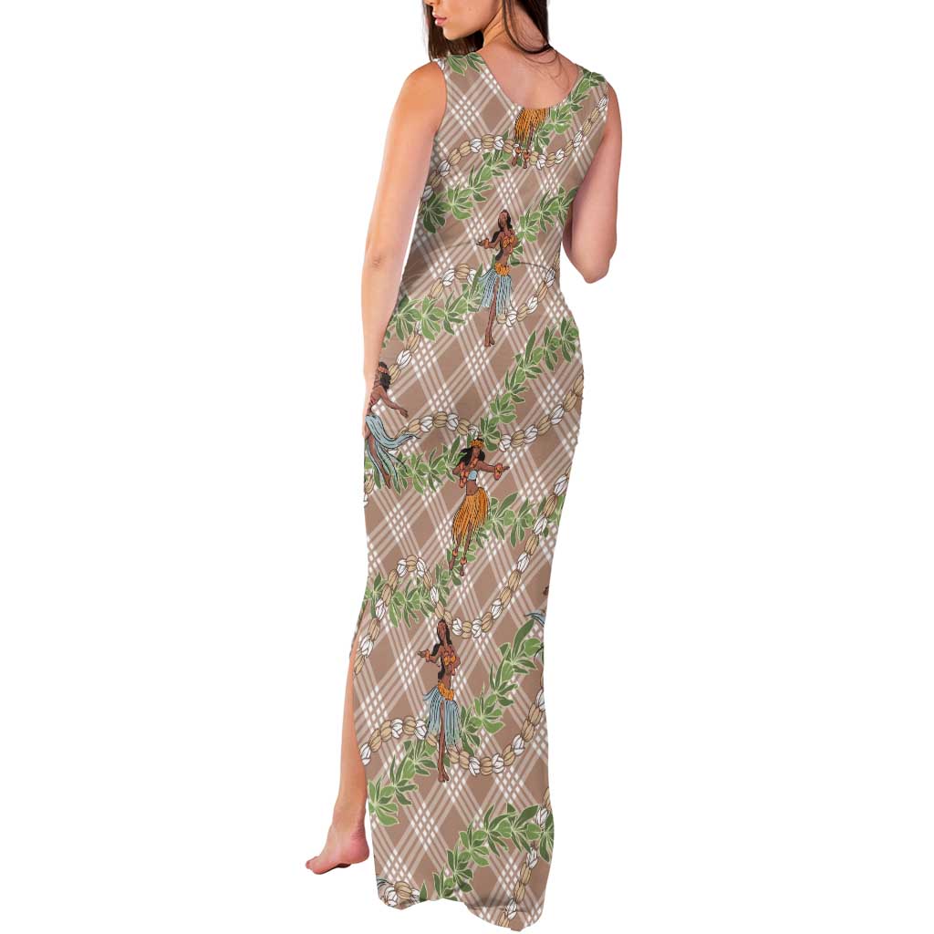 Beige Palaka Hula Girls Seamless Hawaii Aloha Tank Maxi Dress LT7 - Polynesian Pride