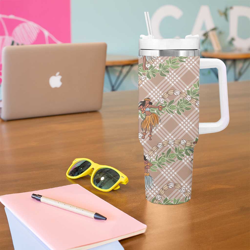 Beige Palaka Hula Girls Seamless Hawaii Aloha Tumbler With Handle - Polynesian Pride
