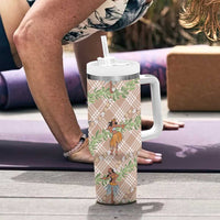 Beige Palaka Hula Girls Seamless Hawaii Aloha Tumbler With Handle - Polynesian Pride
