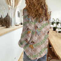 Beige Palaka Hula Girls Seamless Hawaii Aloha Women Casual Shirt - Polynesian Pride