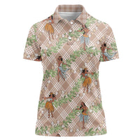 Beige Palaka Hula Girls Seamless Hawaii Aloha Women Polo Shirt LT7 Female Beige - Polynesian Pride