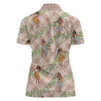 Beige Palaka Hula Girls Seamless Hawaii Aloha Women Polo Shirt LT7 - Polynesian Pride